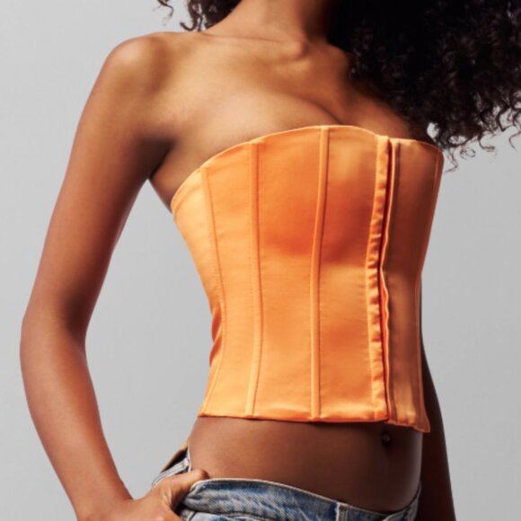 Danielle Guizio Satin Lace-Up Corset Top – Orange (Size S) - Picture 6 of 13